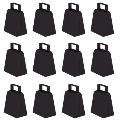 Beistle Black Cowbells, Pack of 12, Metal Noise Makers for School Spirit, Pep Rallies, Game Day, Team Pride, Sporting Events, and Celebrations, Party Accessories, 4”