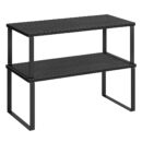 SONGMICS Cabinet Organizer Shelf, Set of 2 Kitchen Counter Shelves, Kitchen Storage, Spice Rack, Stackable, Expandable, Metal and Engineered Wood, Ink Black and Charcoal Black UKCS025B01