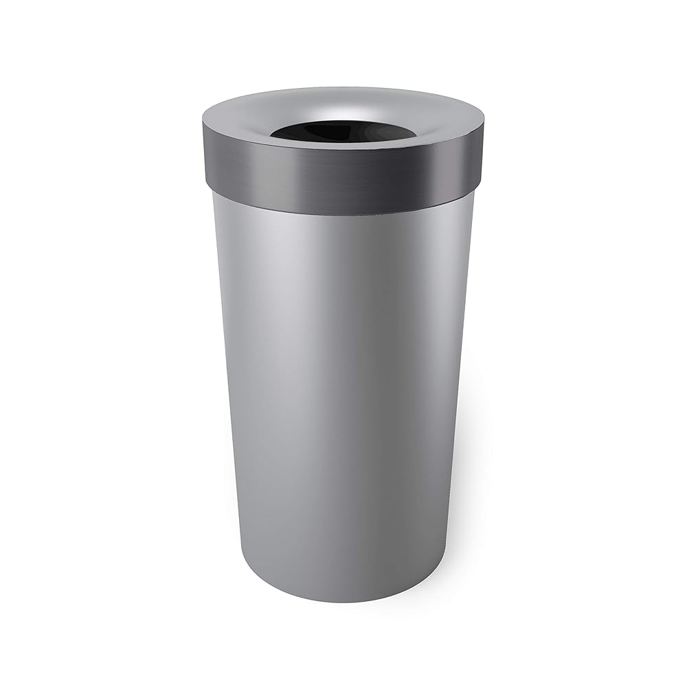 Umbra Vento Kitchen Trash Can with Open Top, Large 16-Gallon (62 L) Capacity, Grey