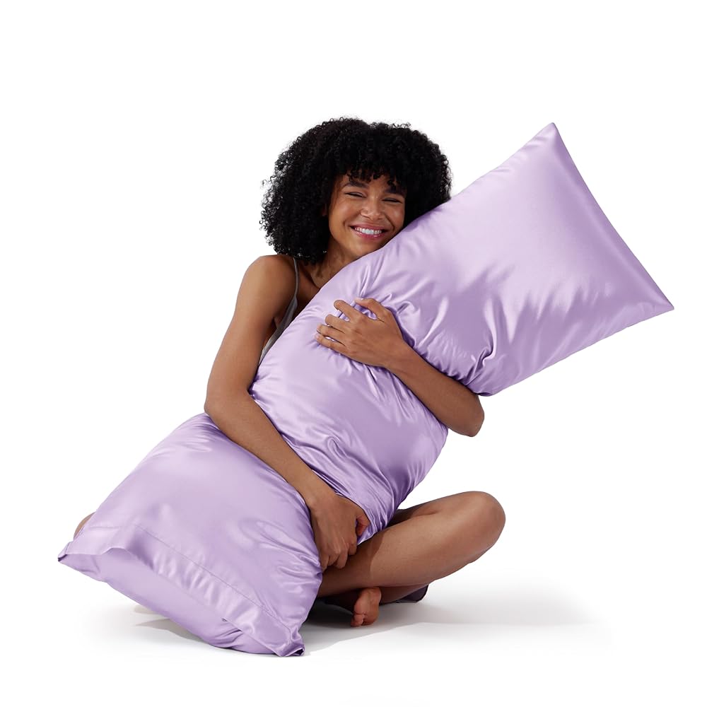 Bedsure Body Pillow Cover 20x54 Inches - Lavender Satin Similar to Silk Pillowcase for Hair and Skin, Cooling and Silky Long Body Pillow Pillowcase with Envelope Closure, Gifts for Women Men