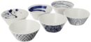 Royal Doulton Porcelain Pacific Mixed Patterns Bowls Set of 6, Blue/White, 5.9"