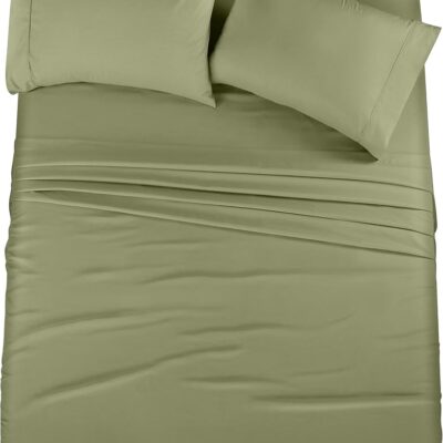 Utopia Bedding Queen Sheet Set – 4 Piece Bed Sheets for Queen Size Bed, Soft and Breathable Microfiber, Includes 1 Fitted Sheet, 1 Flat Sheet and 2 Pillowcases (Olive)