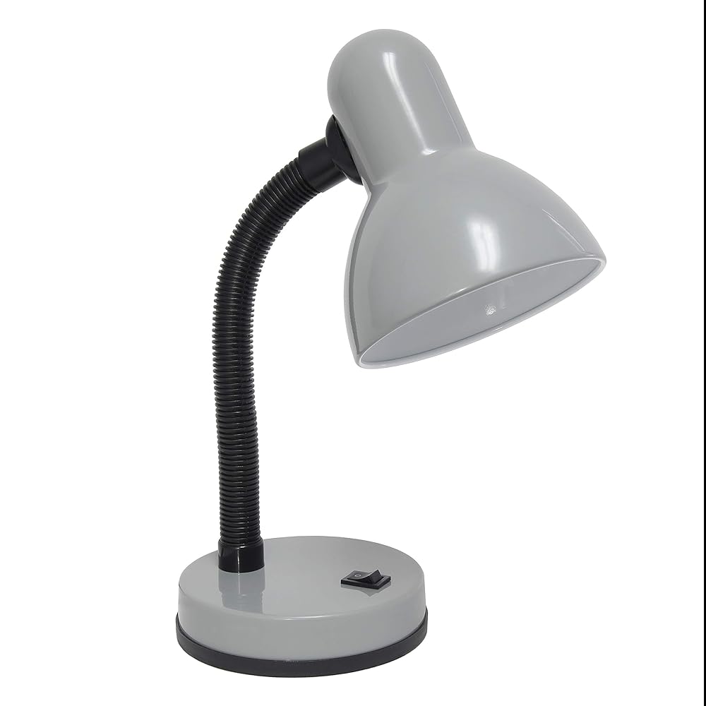 Simple Designs LD1003-SLV Basic Metal Desk Lamp with Flexible Hose Neck for Office, Living Room, Bedroom, College Dorm, Bookshelf, Silver