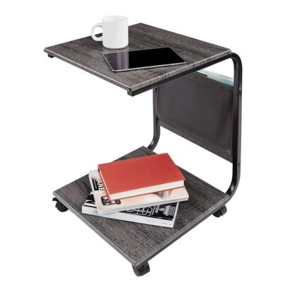 Seville Classics Airlift Height Adjustable Mobile Rolling Laptop Cart Computer Workstation Desk, Table for Home, Office, Classroom, Hospital, w/Wheels, Black, Tilt w/Side Table (28") (New Model)