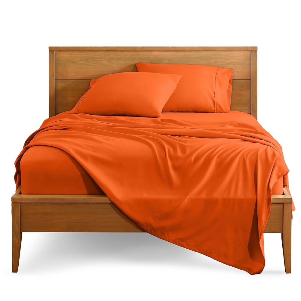 Bare Home Queen Sheet Set - Luxury 1800 Ultra-Soft Microfiber Bed Sheets - Double Brushed - Deep Pockets - Easy Fit - 4 Piece Set - Bedding Sheets & Pillowcases (Queen, Orange)