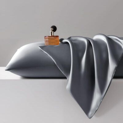 Bedsure Satin Pillowcase 2 Pack Similar to Silk Pillow Cases Standard Size, Pillow Case for Sleeping Women with Envelope Closure, Gifts for Women Men, Space Grey, 20x26 Inches