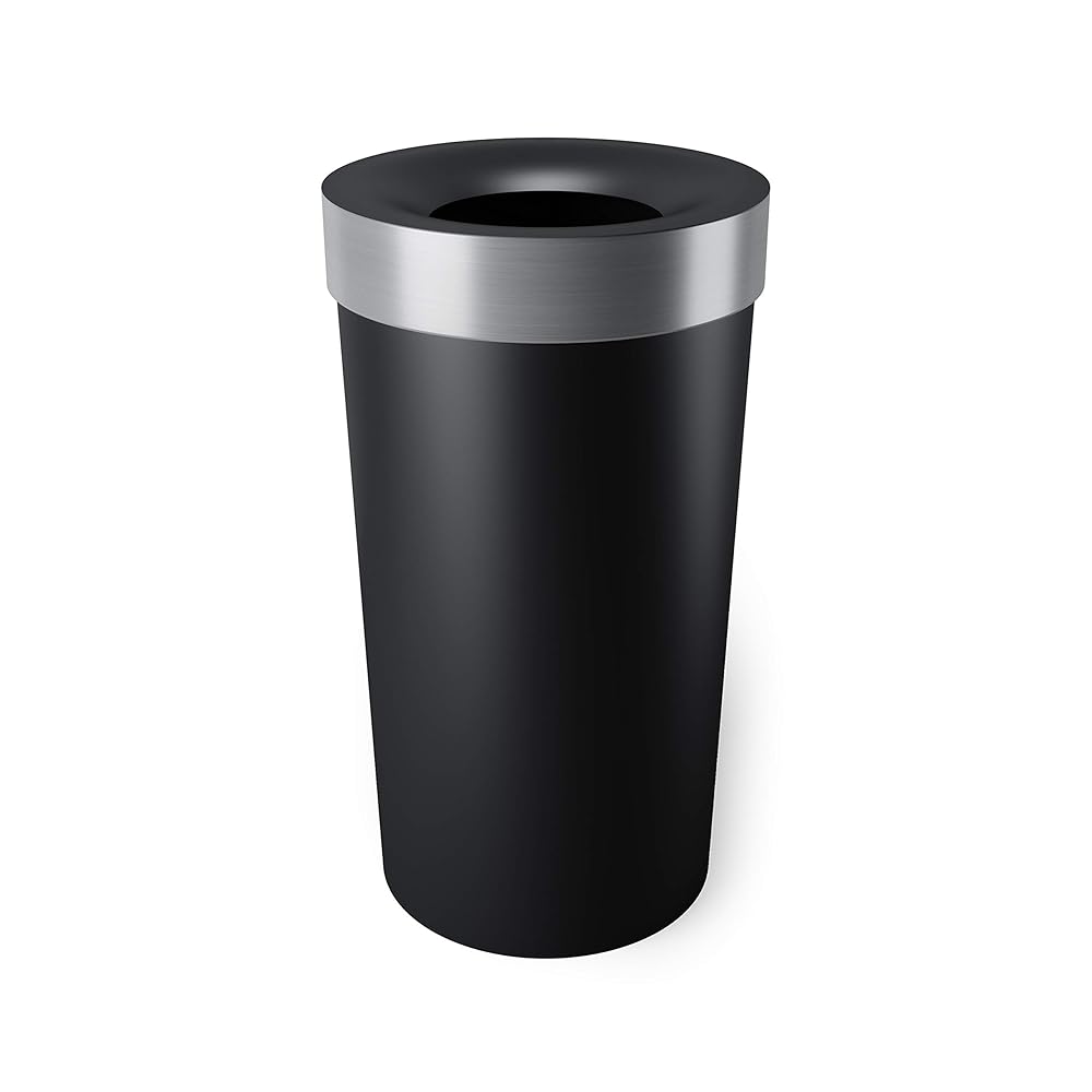 Umbra Vento Kitchen Trash Can with Open Top, Large 16-Gallon (62 L) Capacity, Black/Nickel