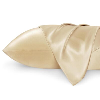 Bedsure Satin Pillowcase 2 Pack Similar to Silk Pillow Cases Standard Size, Pillow Case for Sleeping Women with Envelope Closure, Gifts for Women Men, Champagne Gold, 20x26 Inches, 2pcs