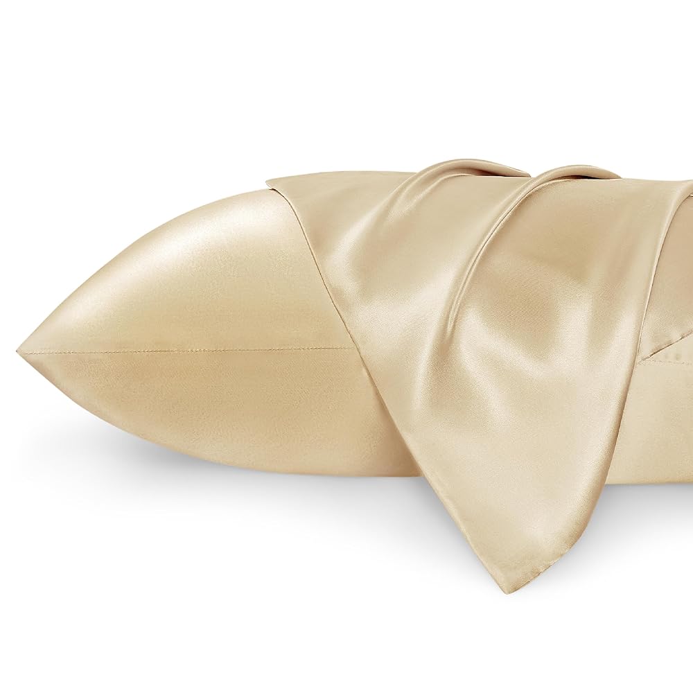 Bedsure Satin Pillowcase 2 Pack Similar to Silk Pillow Cases Standard Size, Pillow Case for Sleeping Women with Envelope Closure, Gifts for Women Men, Champagne Gold, 20x26 Inches, 2pcs