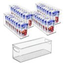 mDesign Small Plastic Nursery Storage Container Bins with Handles for Organization in Cabinet, Closet or Cubby Shelves - Organizer for Baby Food, Bibs, Formula - Ligne Collection - 4 Pack - Clear