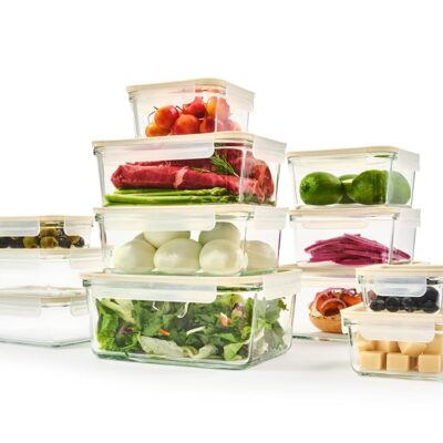 GLASSLOCK Sens 24Pcs Glass Food Storage Set – Airtight & Leakproof, 8 Different Sizes, Anti Slip Lid, Microwave & Oven Safe, Meal prep, Lunch Box, Nestable & Stackable, Pantry Storage