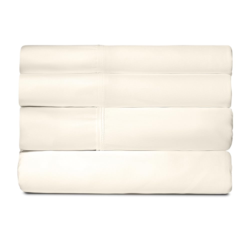 SHEEX - Active Comfort Cooling Sheets Set (King/California King) Parchment - Moisture Wicking - 1 Flat Cooling Sheet, 1 Fitted Cooling Sheet, 2 Cooling Pillow Covers - Wrinkle Free - Sleep Aid