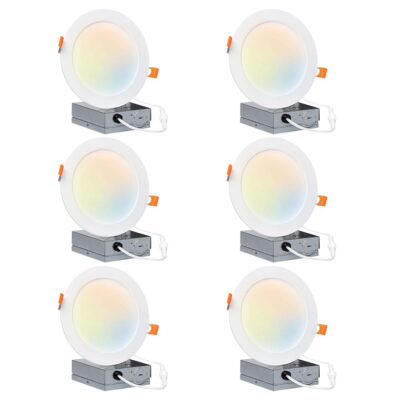 Hyperikon 6 inch LED Recessed Lighting Selectable Color Temperature 5CCT 2700K-5000K, 14W Slim Downlight with Junction Box, UL, Energy Star, 6 Pack