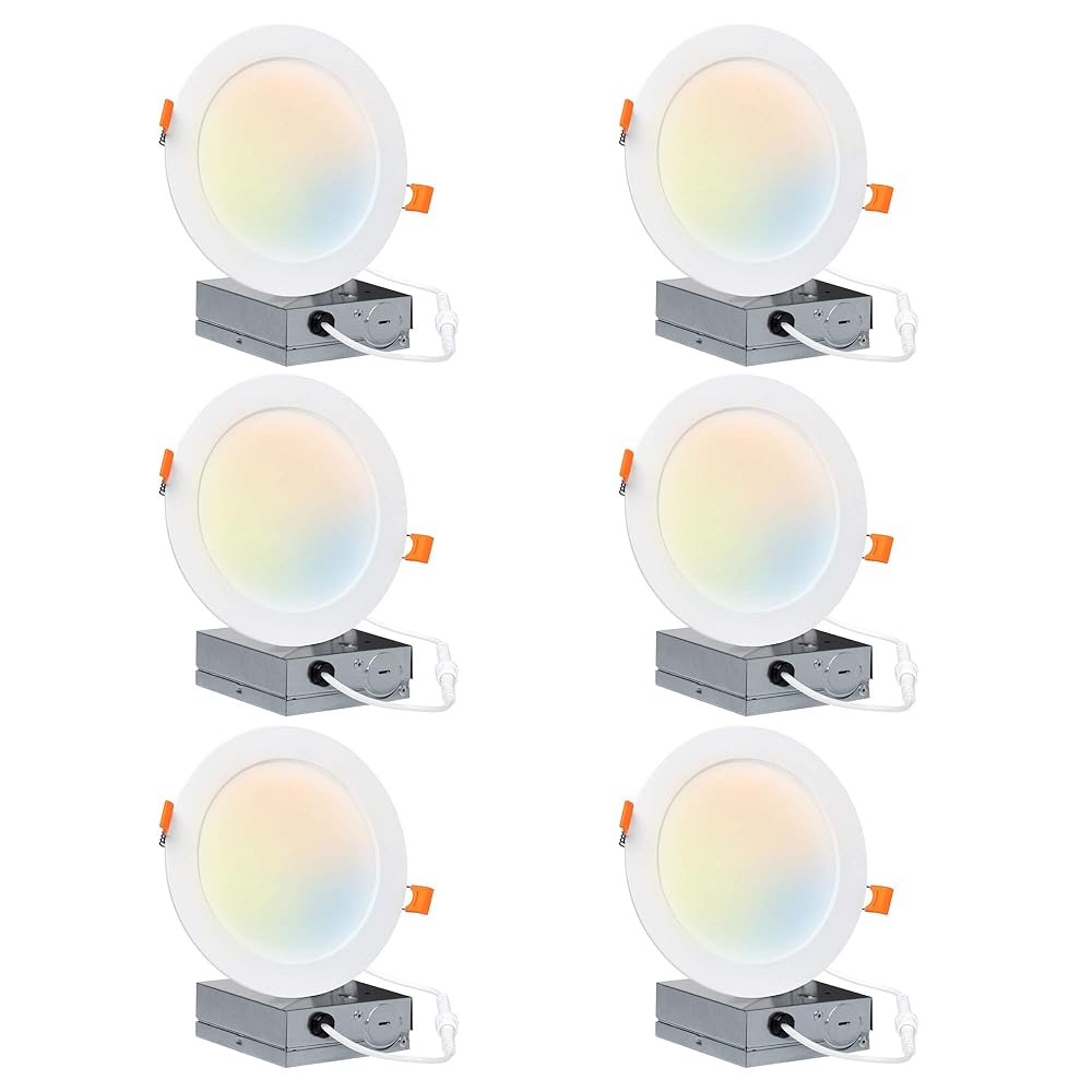 Hyperikon 6 inch LED Recessed Lighting Selectable Color Temperature 5CCT 2700K-5000K, 14W Slim Downlight with Junction Box, UL, Energy Star, 6 Pack