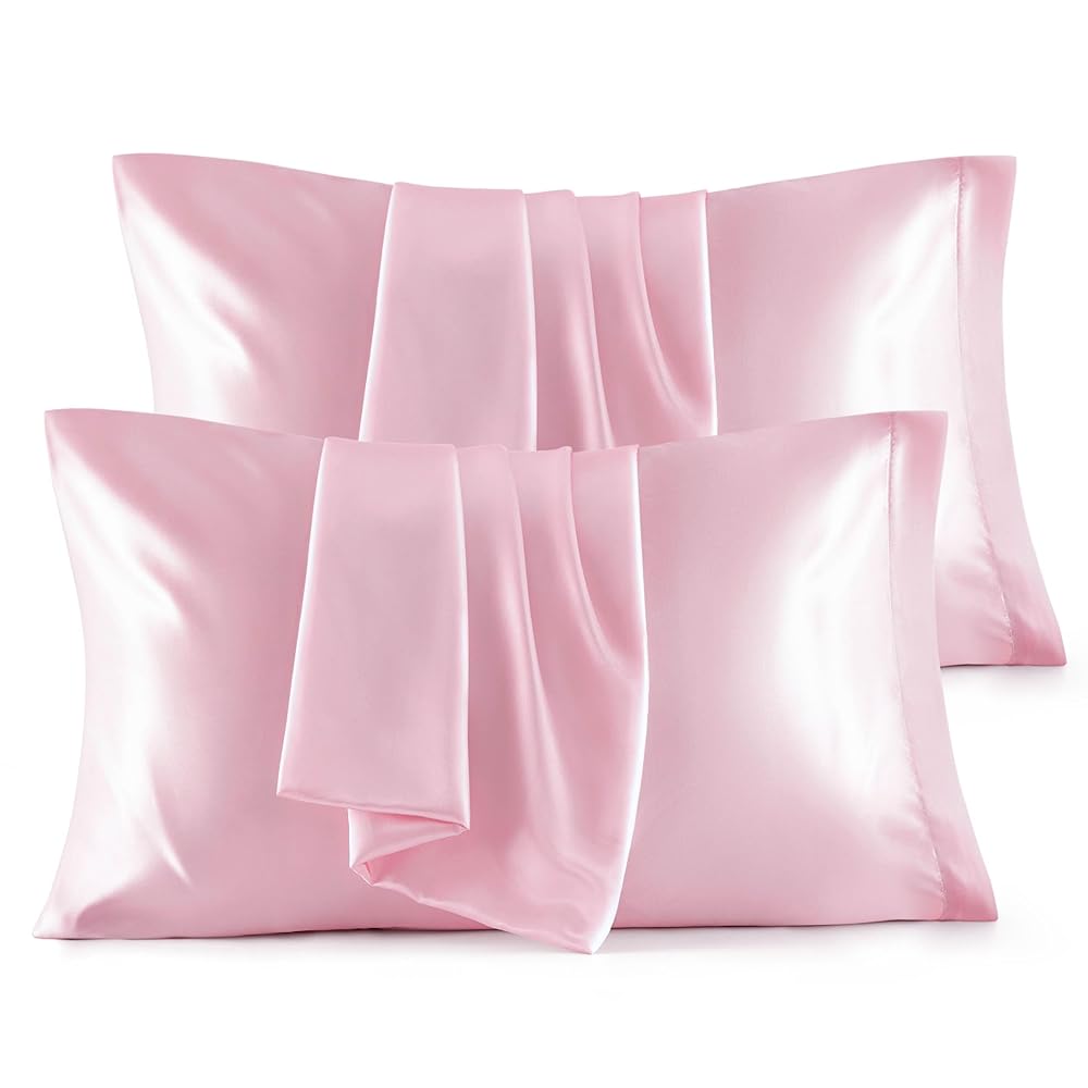 Bedsure Satin Pillowcase for Hair and Skin Queen - Pink Silky Pillowcase 4 Pack 20x30 Inches with Envelope Closure, Similar to Silk Pillow Cases, Gifts for Women Men