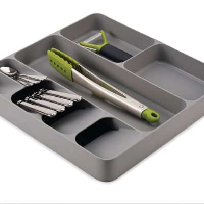 Joseph Joseph DrawerStore Compact Utensil Organizer For Kitchen Drawer Silverware, Flatware Tray, Large, Grey