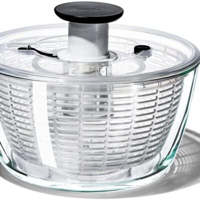 OXO Good Grips Glass Salad Spinner - Large 6.22-Qt Lettuce & Fruit Washer, Borosilicate Glass Bowl, BPA-Free, Easy Pump