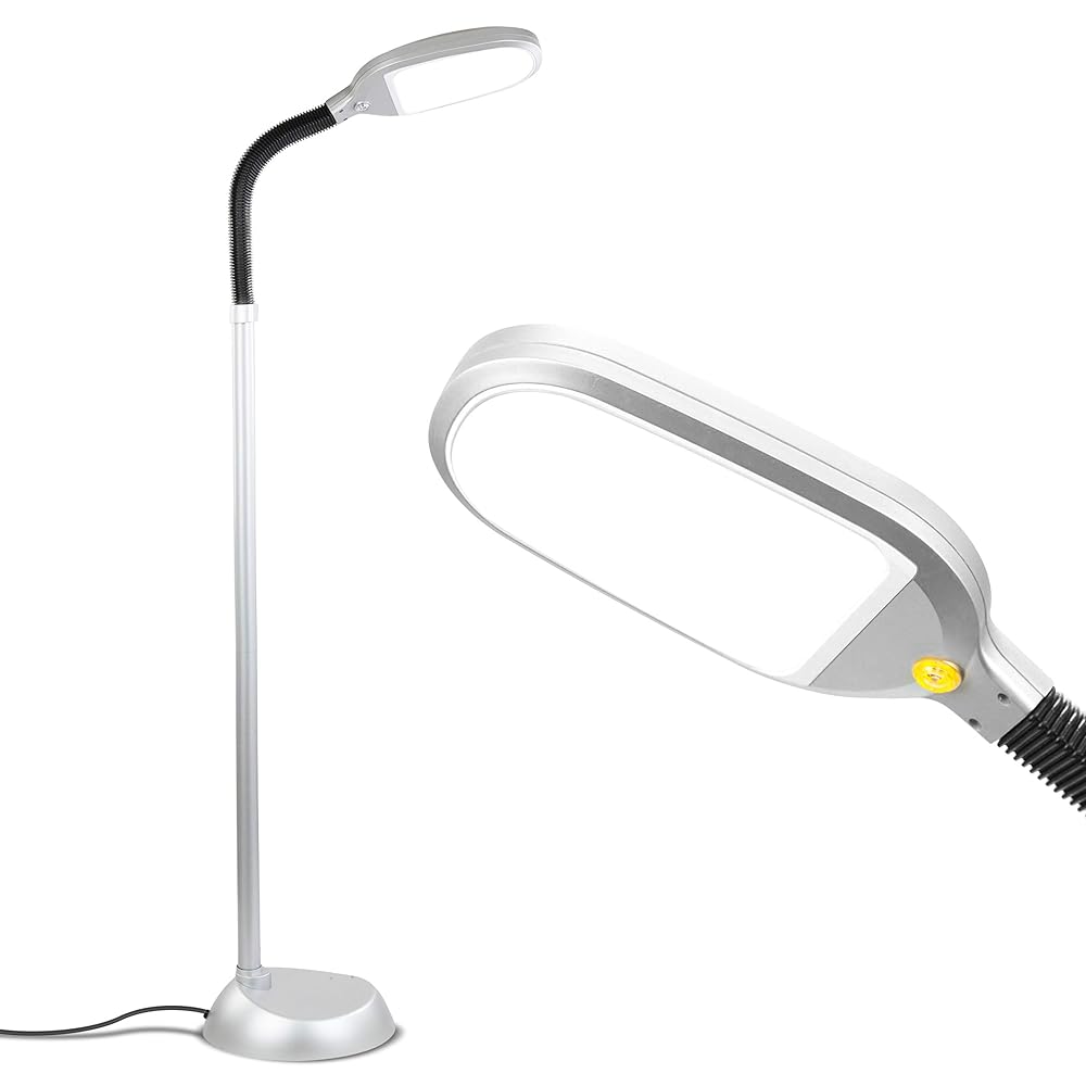 Brightech Litespan Titanium Silver LED Floor Reading Lamp, Energy Efficient, Adjustable Standing, 850-950 Lumens, 12W, 3-Year Warranty
