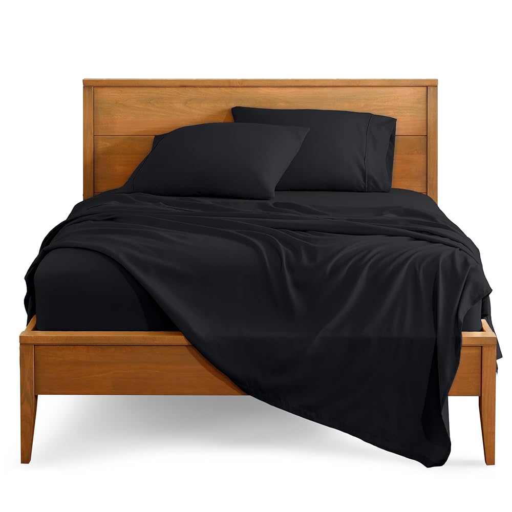 Bare Home Split King Sheet Set - 1800 Ultra-Soft Microfiber Bed Sheets - Double Brushed - Deep Pockets - Easy Fit - 5 Piece Set - Bed Sheets & Pillowcases (Split King, Black)
