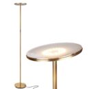 Brightech Sky LED Floor lamp for Living Rooms & Offices -Torchiere Super Bright , Dimmable, Tall Standing Lamp for Bedroom Reading - Gold Brass