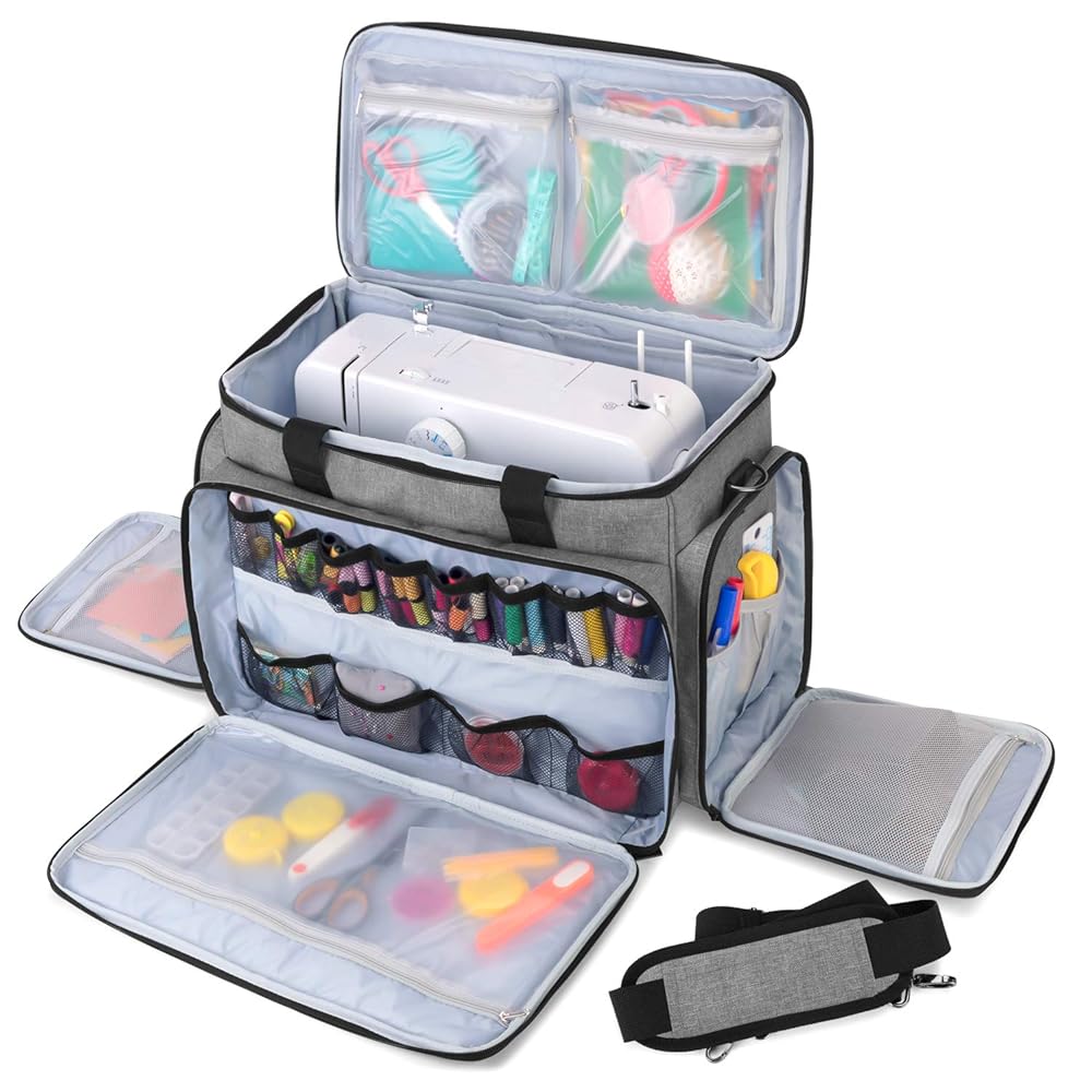 LUXJA Sewing Machine Case with Removable Padding Pad, Travel Case for Sewing Machine and Accessories (Fit for Most Standard Sewing Machines), Gray (Bag Only)