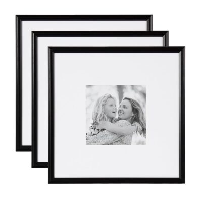 Kate and Laurel Adlynn Square Picture Frame Set of 3, 16 x 16 matted to 8 x 8, Black, Modern Three-Piece Frame Set for Gallery Wall Frame Set in Living Room Wall Decor