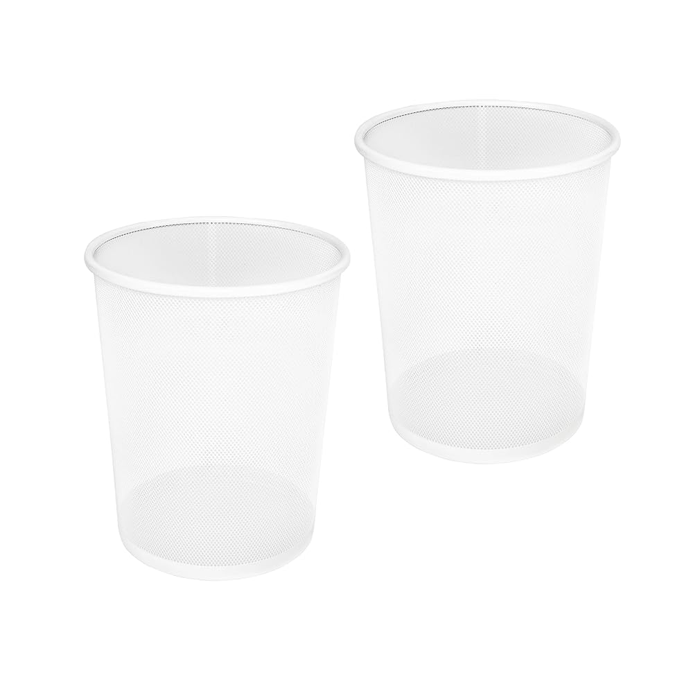 Seville Classics 2-Pack Steel Mesh Round Trashcan Wastebasket for Trash or Recycle in The Home, Office, or Garage, White, 6 Gallon