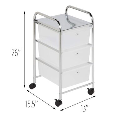 Honey-Can-Do 3-Drawer Plastic Storage Cart on Wheels,Silver - Image 3