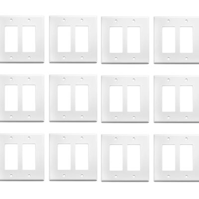 Hyperikon Decorator Wall Plate Cover, 2 Gang Wall Switch Plate/GFCI Wall Plate, Standard White Rocker Wall Plate, Indoor Use, UL - Screws Included, 12 Pack