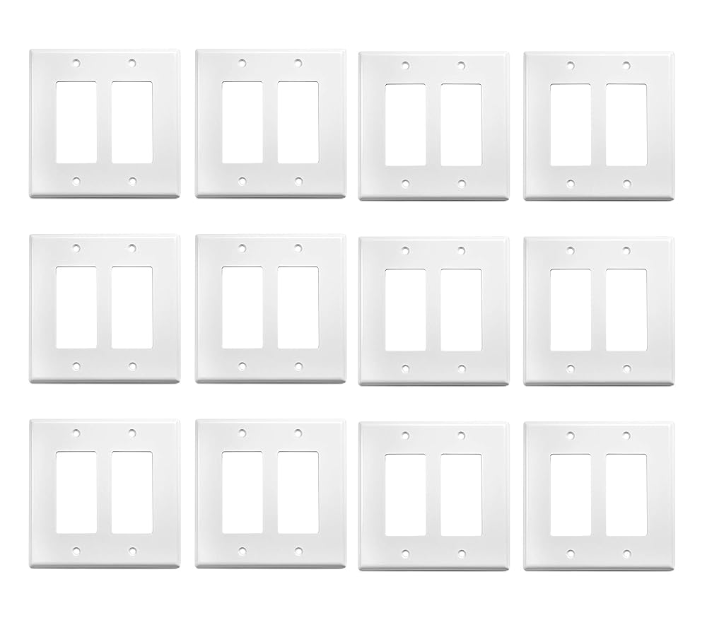 Hyperikon Decorator Wall Plate Cover, 2 Gang Wall Switch Plate/GFCI Wall Plate, Standard White Rocker Wall Plate, Indoor Use, UL - Screws Included, 12 Pack