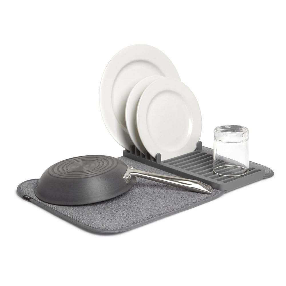 Umbra Udry Mini Dish Rack and Drying Mat, Charcoal, 20 x 13",