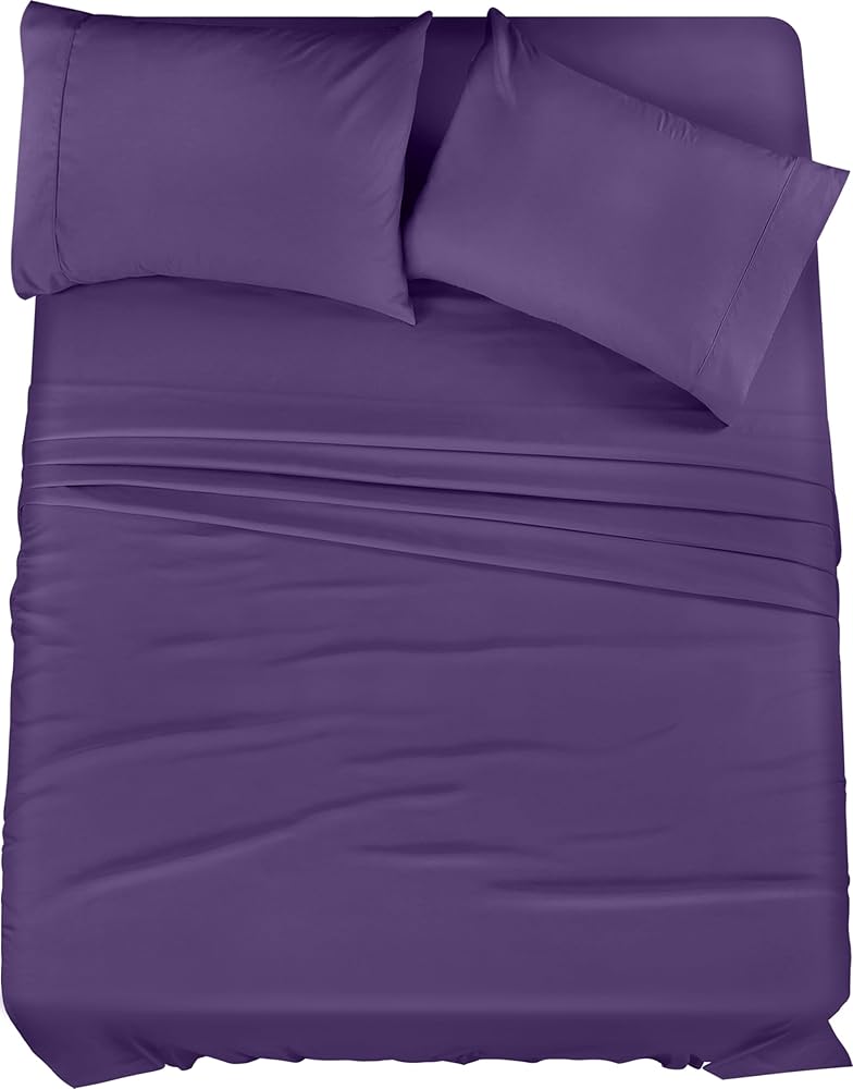 Utopia Bedding Full Sheet Set – 4 Piece Bed Sheets for Full Size Bed, Soft and Breathable Microfiber, Includes 1 Fitted Sheet, 1 Flat Sheet and 2 Pillowcases (Egg Plant)
