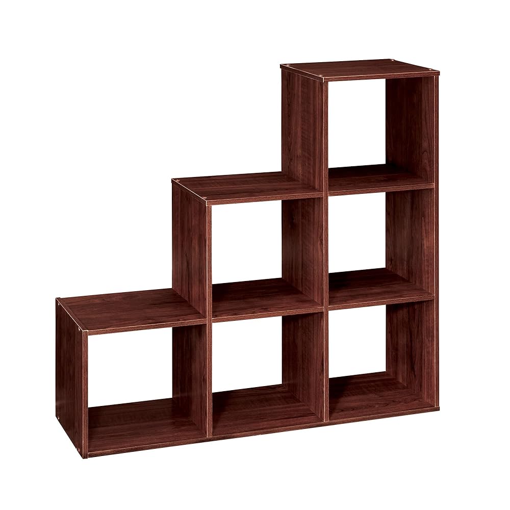 ClosetMaid Cubeicals 3-2-1 Cube Storage Shelf Organizer Bookshelf, 3 Tier, Steps, Corner Unit, Easy Assembly, Wood, Dark Cherry Finish