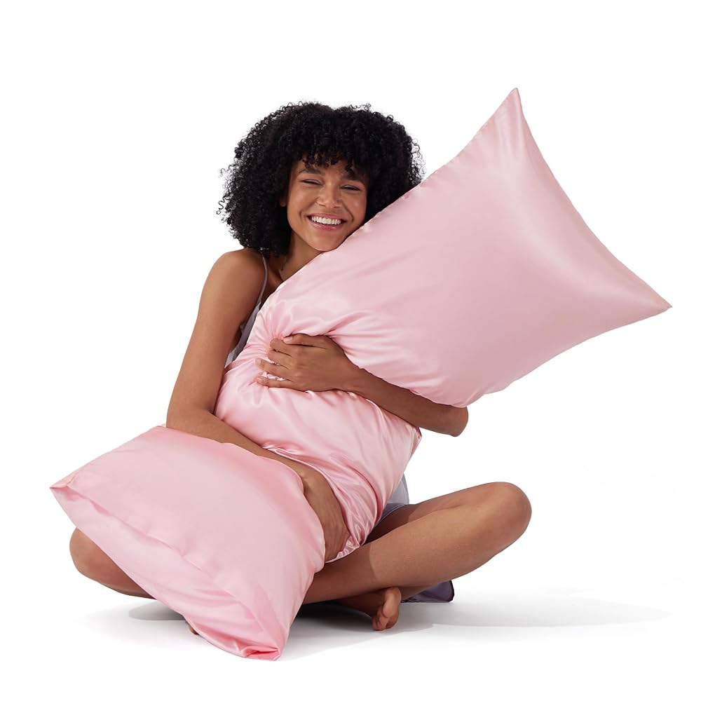 Bedsure Body Pillow Cover 20x54 Inches - Pink Satin Similar to Silk Pillowcase for Hair and Skin, Cooling and Silky Long Body Pillow Pillowcase with Envelope Closure, Gifts for Women Men