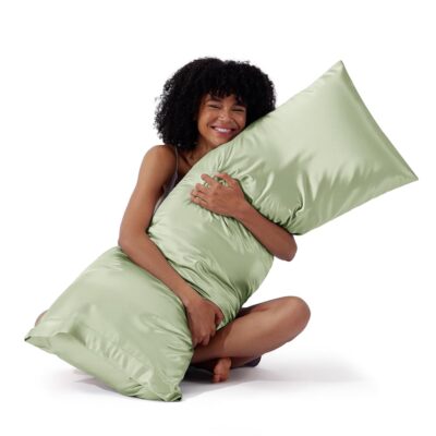 Bedsure Body Pillow Cover 20x54 Inches - Sage Green Satin Similar to Silk Pillowcase for Hair and Skin, Cooling and Silky Long Body Pillow Pillowcase with Envelope Closure, Gifts for Women Men