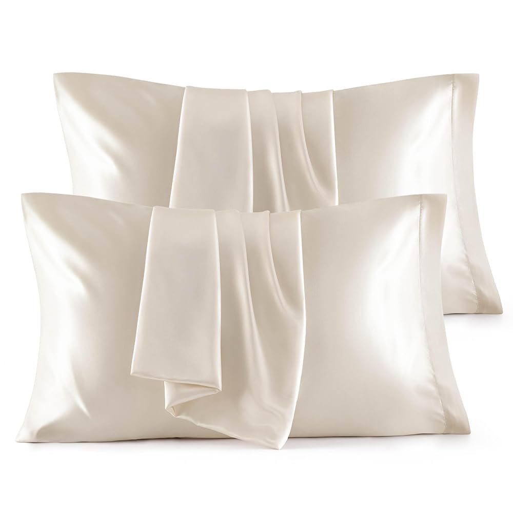 Bedsure Satin Pillowcases Standard Set of 4 - Beige Silk Pillow Cases for Hair and Skin 20x26 inches, Satin Pillow Covers 4 Pack with Envelope Closure, Gifts for Women Men