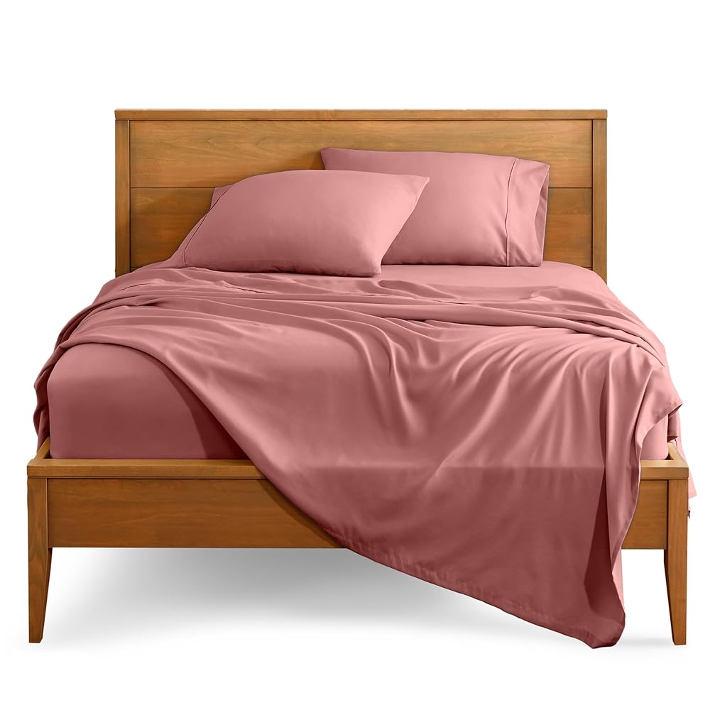 Bare Home Twin XL Sheet Set - 1800 Ultra-Soft Microfiber Twin Extra Long Sheets - Double Brushed - Deep Pockets - Easy Fit - Extra Soft - 3 Piece Set - Bed Sheets & Pillowcases (Twin XL, Dusty Rose)