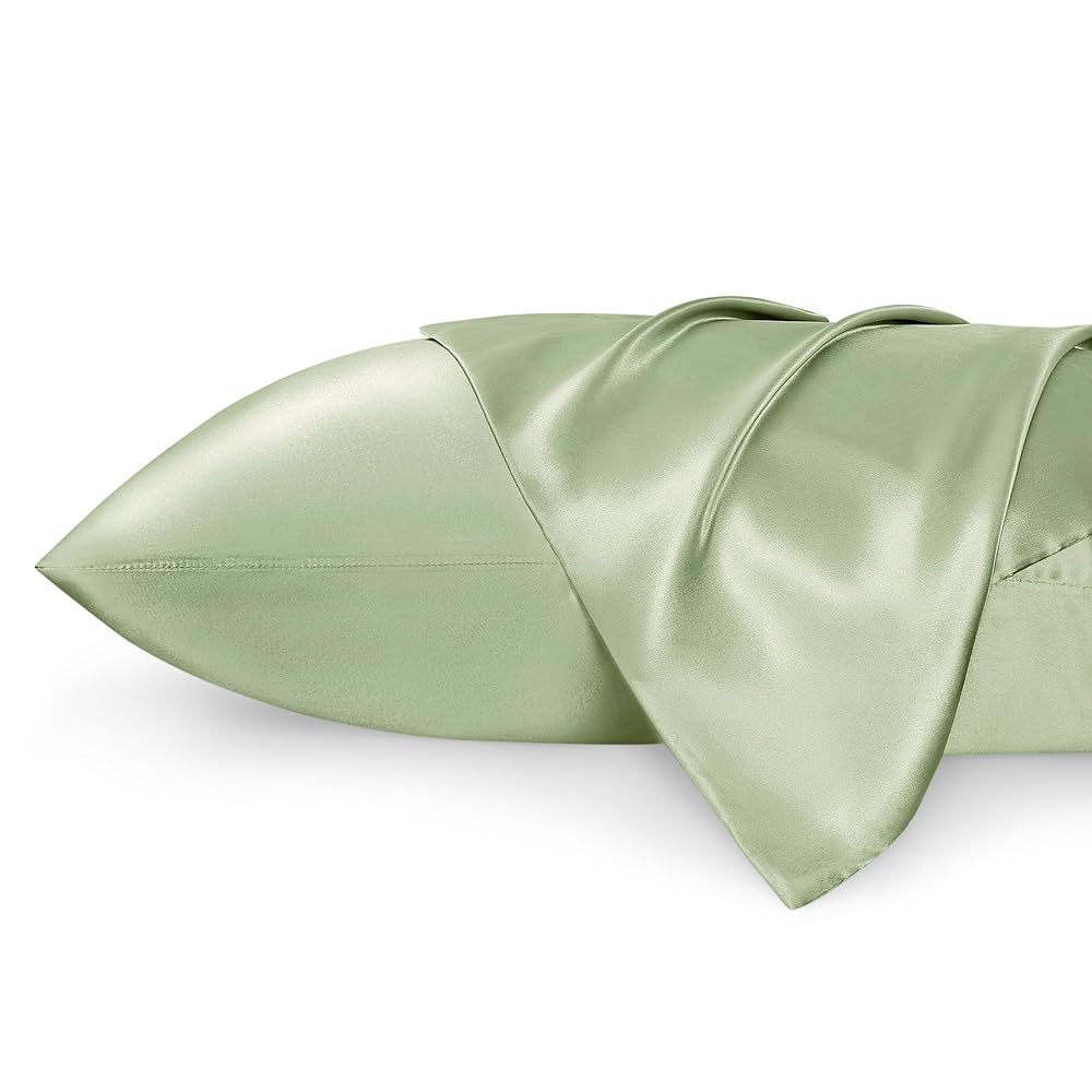 Bedsure Satin Pillowcase 2 Pack Similar to Silk Pillow Cases Standard Size, Pillow Case for Sleeping Women with Envelope Closure, Gifts for Women Men, Sage Green, 20x26 Inches, 2pcs