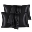Bedsure King Size Satin Pillowcase Set of 4 - Black Pillow Covers for Hair and Skin 20x36 Inches with Envelope Closure, Similar to Silk Pillow Cases, Gifts for Women Men