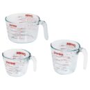 Pyrex Essentials (3-Pack) Glass Measuring Cups Set, (1, 2 & 4 Cup) Measuring Cups For Prepping, Baking and Cooking, Preheated Oven, Dishwasher, Freezer, and Microwave Safe