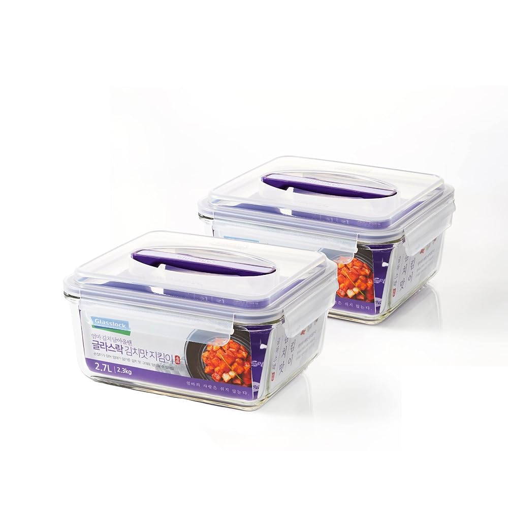 GLASSLOCK 91 Oz Glass Food Storage set of 2 – Large Capacity, Airtight & Leak-Proof, BPA Free Lid with Carry Handle, Microwave, Dishwasher, Fridge & Freezer Safe, Marinating, Sauce, Fruit Storage