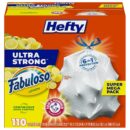 Hefty Ultra Strong 13 Gallon Trash Bags, Tall Kitchen Trash Bags 13 Gallon Size, Resist Leaks, Punctures, and Rips, Continuous Odor Control, White, Fabuloso Lemon Scent, 110 Bags