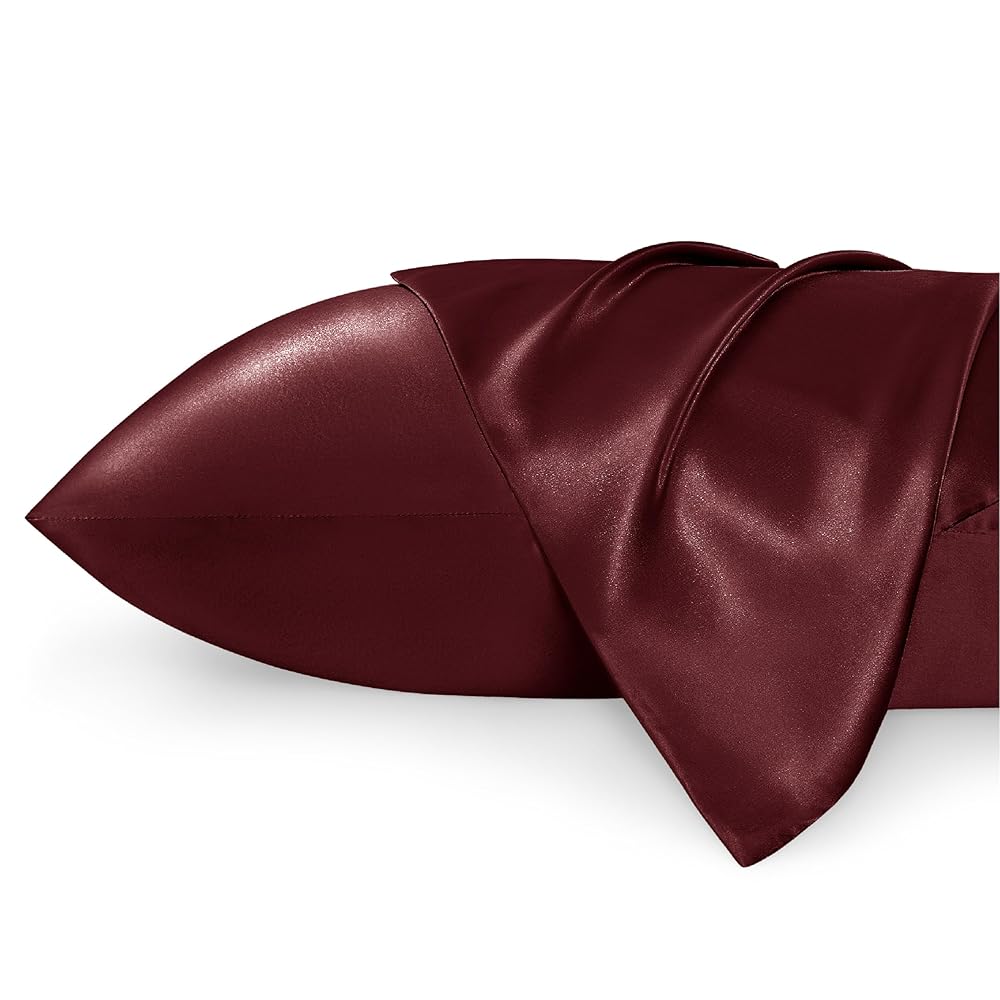 Bedsure King Size Satin Pillowcase Set of 2 - Burgundy Silky Pillow Cases for Hair and Skin with Envelope Closure, Similar to Silk Pillow Cases, Gifts for Women Men, 20x36 Inches, 2pcs