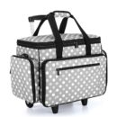 LUXJA Sewing Machine Case with Detachable Dolly, Rolling Sewing Machine Tote with Removable Bottom Pad (Fits for Most Standard Sewing Machines), Gray Dots (Patented Design)