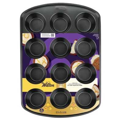 Wilton Gold Premium Non-Stick Warp-Resistant Bakeware, Made without PFAs, Muffin Pan, 12-cup, 10.5 x 15 x 1.4 in, Packaging May Vary
