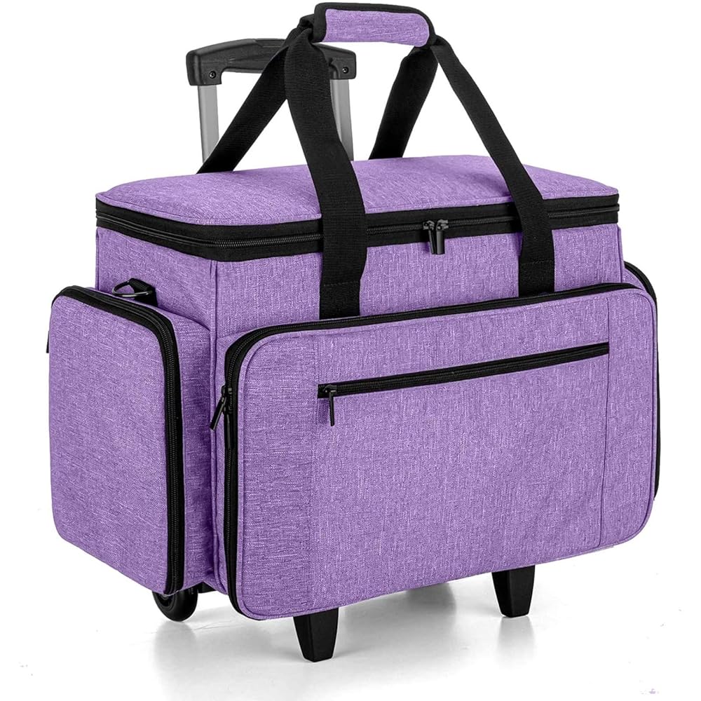 LUXJA Sewing Machine Case with Detachable Dolly, Rolling Sewing Machine Tote with Removable Bottom Pad (Fits for Most Standard Sewing Machines), Purple (Patented Design)