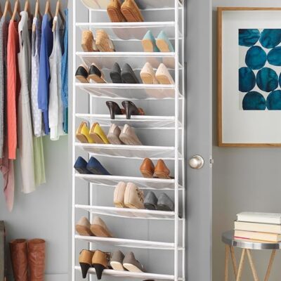 Whitmor Over the Door Shoe Organizer - Holds up to 36 Pairs of Shoes - Metal & Mesh - White