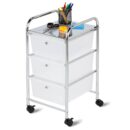Honey-Can-Do 3-Drawer Plastic Storage Cart on Wheels,Silver