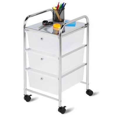 Honey-Can-Do 3-Drawer Plastic Storage Cart on Wheels,Silver - Image 4