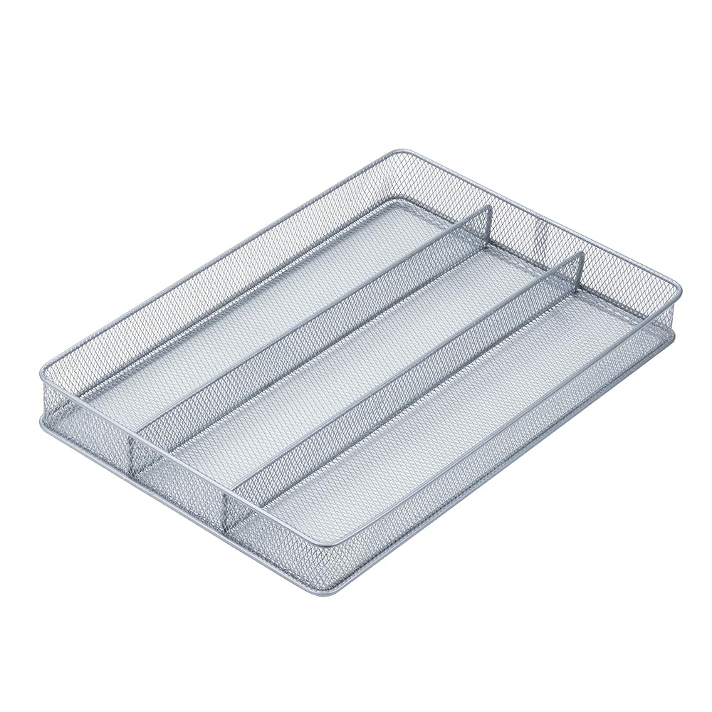 Honey-Can-Do KCH-02157 Steel Mesh 3-Compartment Cutlery Utensil Organizer, Silver